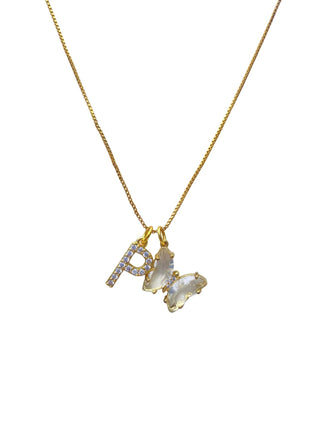 Initial & Butterfly 24k Gold Filled Necklace
