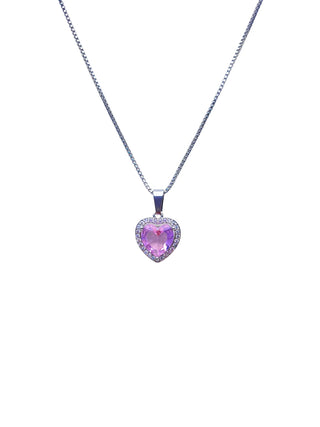 Pink Heart Silver Necklace