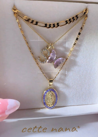 Purple Initial & Butterfly 24k Gold Filled Layered Mary Set