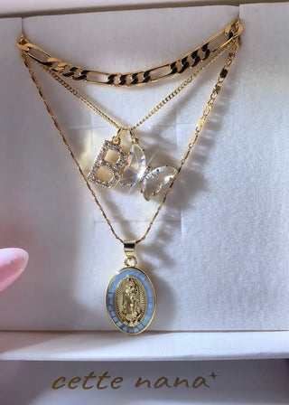 Blue Initial & Butterfly 24k Gold Filled Layered Mary Set