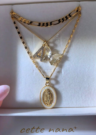 White Initial & Butterfly 24k Gold Filled Layered Mary Set