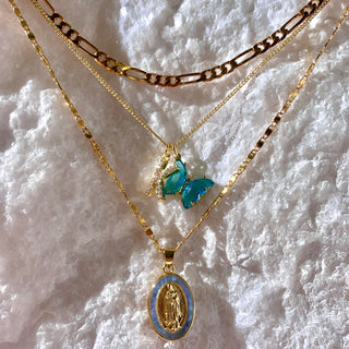 Blue Initial & Butterfly 24k Gold Filled Layered Mary Set
