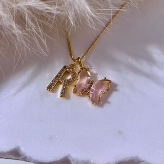 Initial & Butterfly 24k Gold Filled Necklace