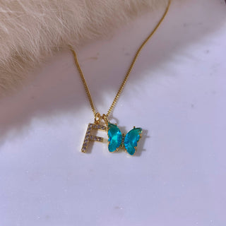 Blue Initial & Butterfly 24k Gold Filled Layered Mary Set
