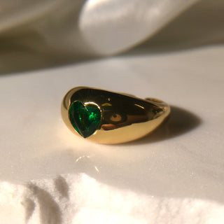 Green Heart Gold Plated Ring