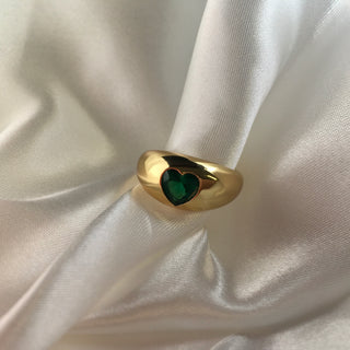 Green Heart Gold Plated Ring