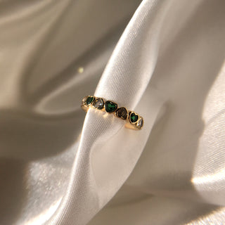 Green & Clear Heart 18K Gold Plated Ring