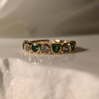 Green & Clear Heart 18K Gold Plated Ring