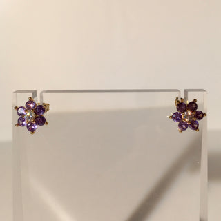 Purple Flower 24K Gold Plated Ear Studs