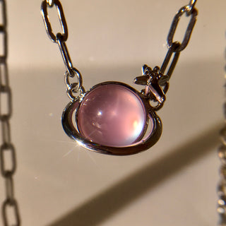 Pink Planet Silver Necklace