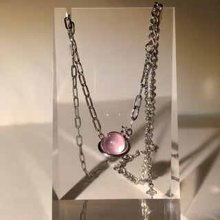 Pink Planet Silver Necklace