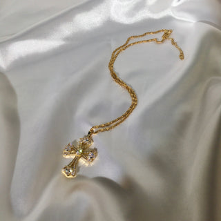 Crystal Cross 24K Gold Filled Necklace