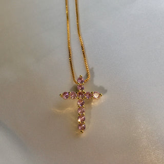 Pink Cross 24k Gold Filled Necklace