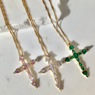 CZ Crystals Cross 24k Gold Filled Necklace