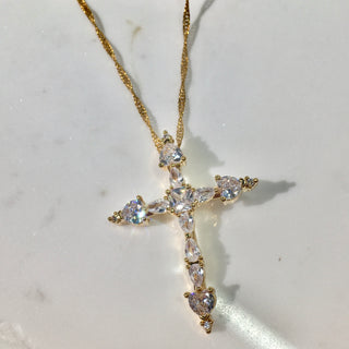 CZ Crystals Cross 24k Gold Filled Necklace
